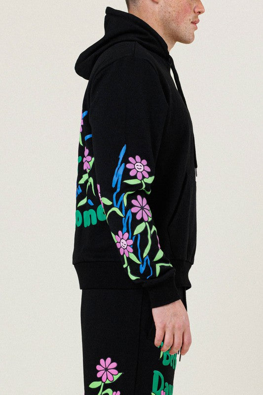 Men's Flower Graphic Terry Pullover Hoodie First Row