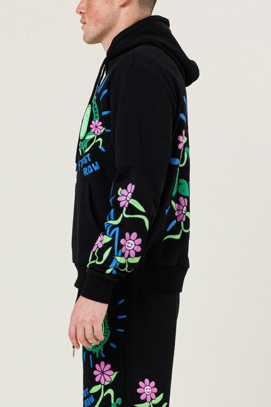 Men's Flower Graphic Terry Pullover Hoodie First Row