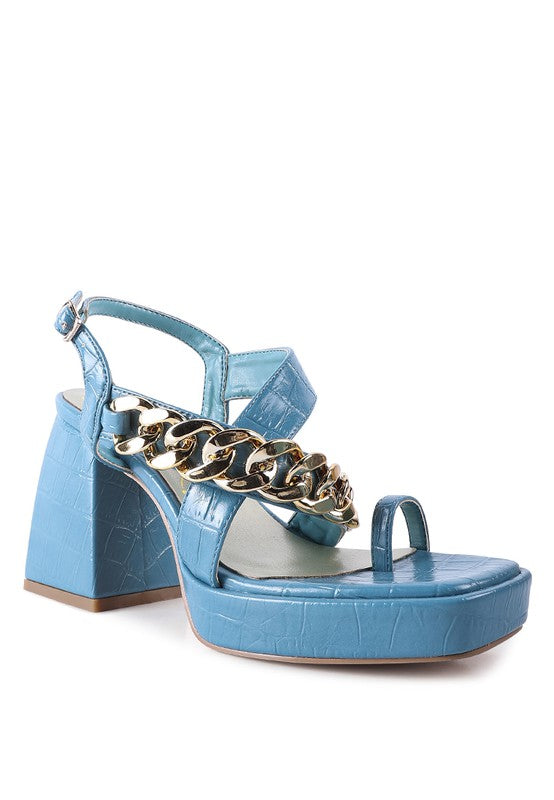 Frecklin Metal Chain Strap Croc Block Sandal