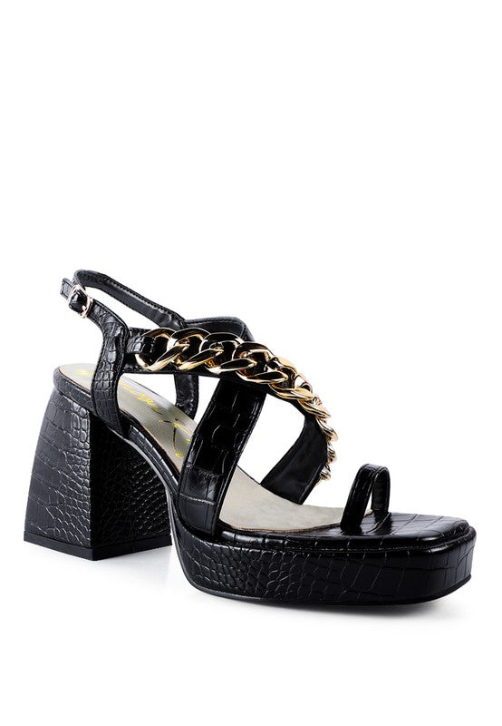 Frecklin Metal Chain Strap Croc Block Sandal