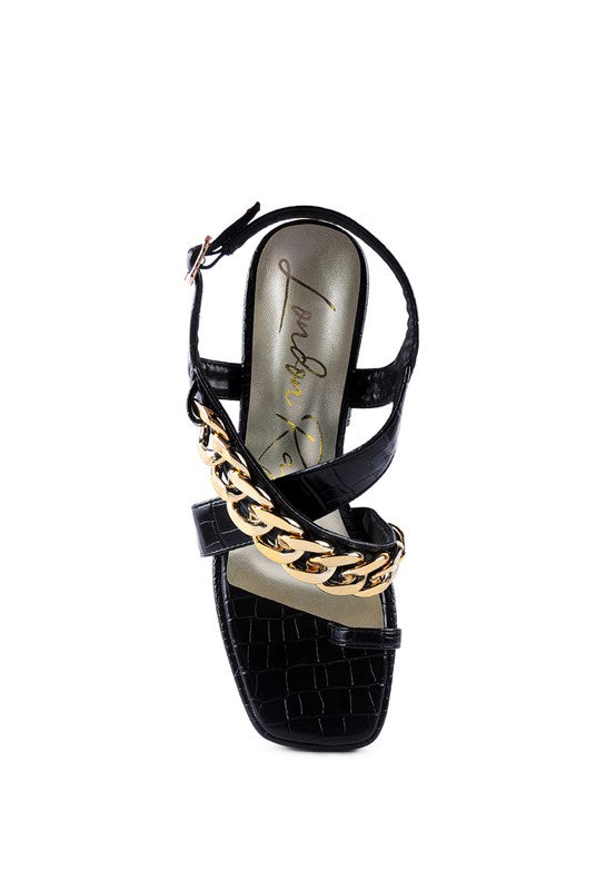 Frecklin Metal Chain Strap Croc Block Sandal