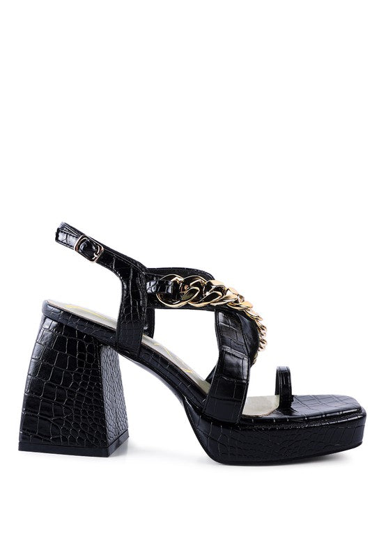 Frecklin Metal Chain Strap Croc Block Sandal