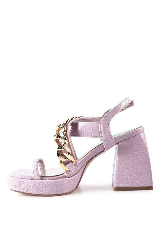 Frecklin Metal Chain Strap Croc Block Sandal