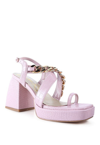 Frecklin Metal Chain Strap Croc Block Sandal