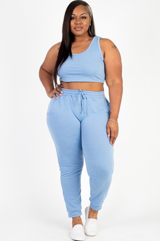 Plus French Terry Cropped Tank Top & Joggers Set