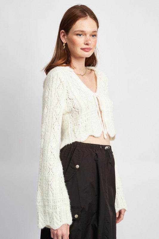 FLARED SLEEVE CROCHET CROP TOP