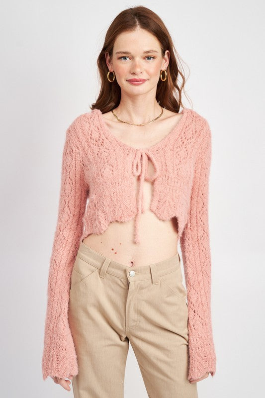 FLARED SLEEVE CROCHET CROP TOP