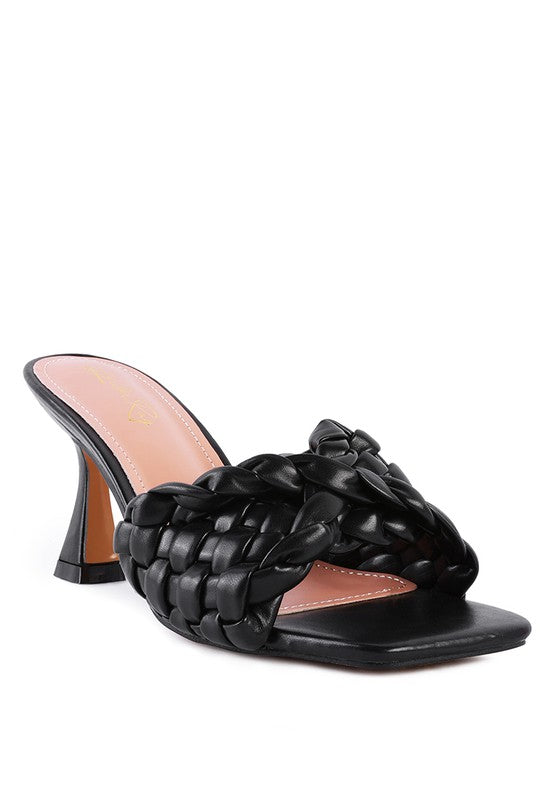 CELIE WOVEN STRAP MID HEEL SANDALS