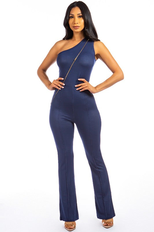 Off-Shoulder Wide Leg Jumpsuit-Blue