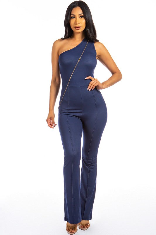 Off-Shoulder Wide Leg Jumpsuit-Blue