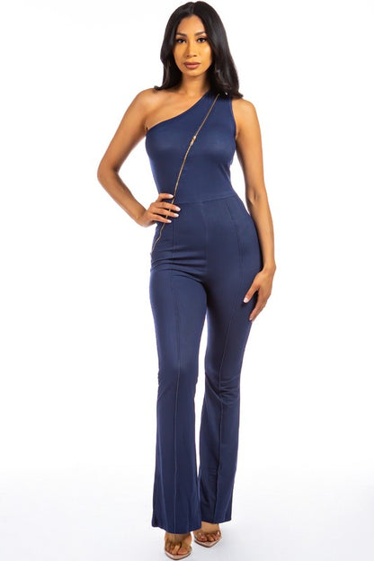 Off-Shoulder Wide Leg Jumpsuit-Blue