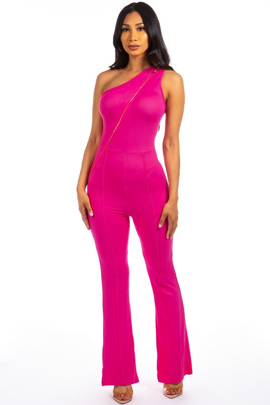 Off-Shoulder Wide Leg Jumpsuit-Pink