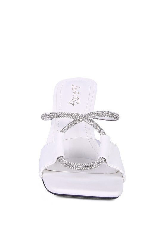 FINEAPPLE CRYSTAL LOOP MID HEEL SANDALS