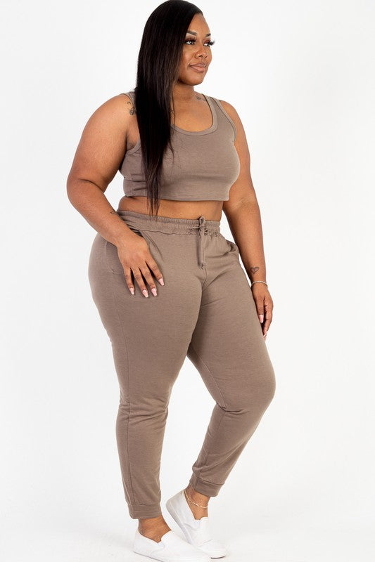 Plus French Terry Cropped Tank Top & Joggers Set