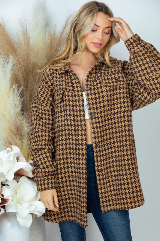 Gem Plus+ Long Sleeve Houndstooth Woven Jacket