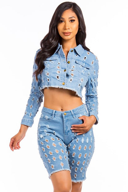 Denim Two Piece Short Set