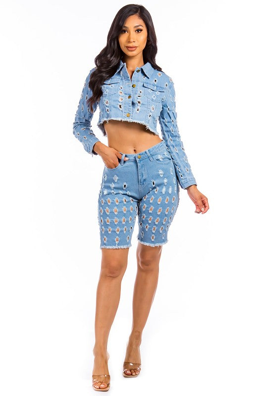 Denim Two Piece Short Set