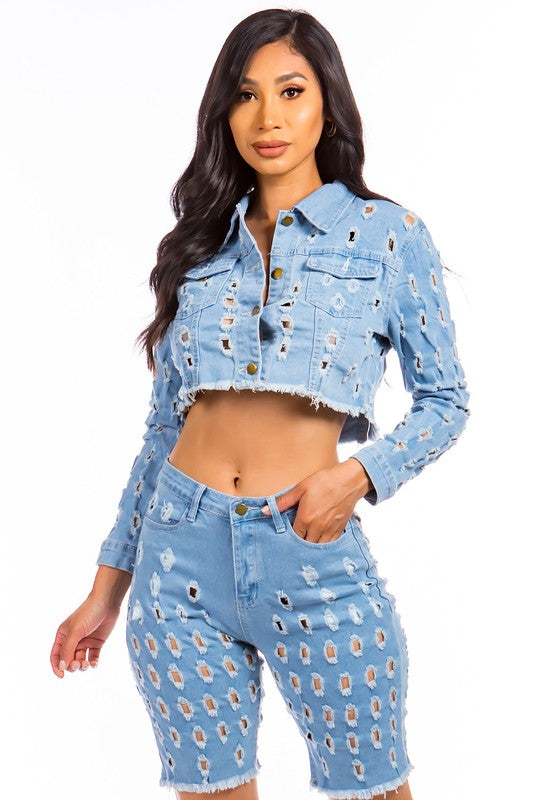 Denim Two Piece Short Set