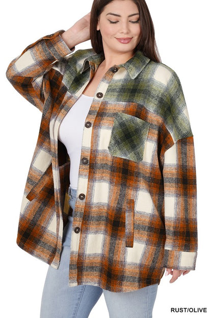 Plus+ Oversized yarn Dyed Plaid Longline Shacket