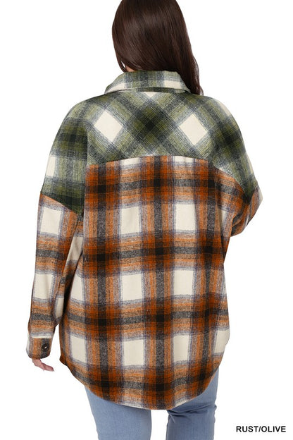 Plus+ Oversized yarn Dyed Plaid Longline Shacket