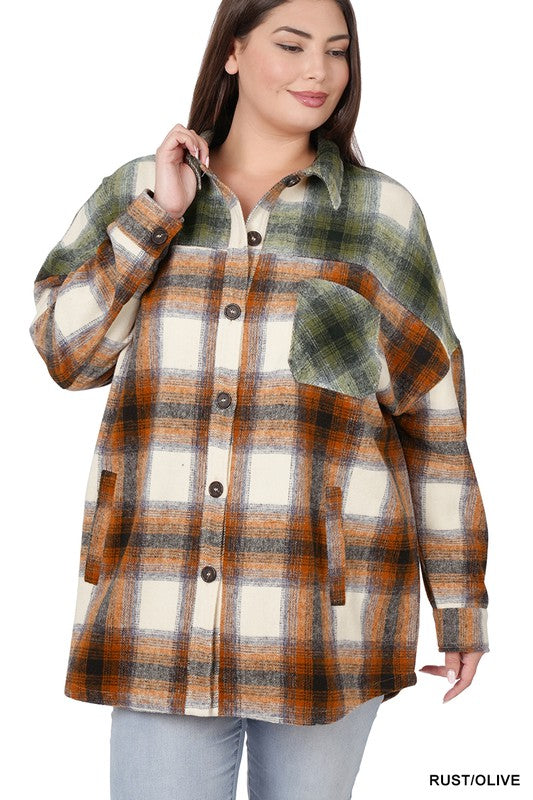 Plus+ Oversized yarn Dyed Plaid Longline Shacket