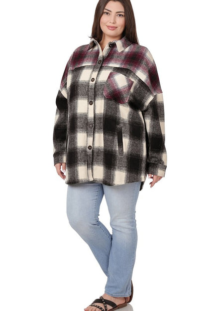 Plus+ Oversized yarn Dyed Plaid Longline Shacket