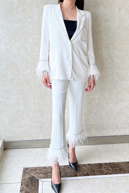 Feather and Rhinestone Trim Blazer Set