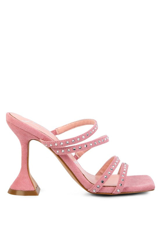 FACE ME STUDDED MID HEEL MULTI STRAP SANDALS