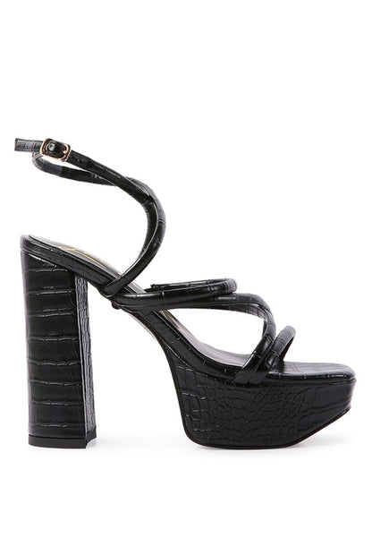 Beam Tips Strappy Platform Chunky High Heels