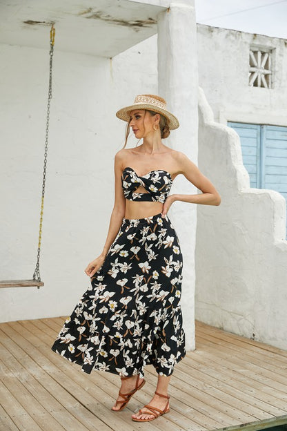 Printed Top and Maxi Skirt Set