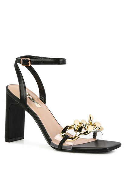 BOTTOM KISS CHAIN STRAP BLOCK HEEL SANDALS