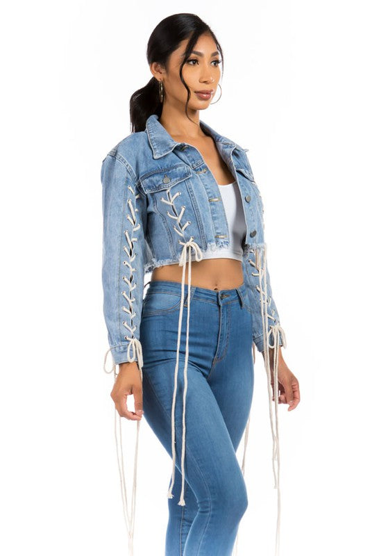 Distressed Multi-Strip Denim Jacket