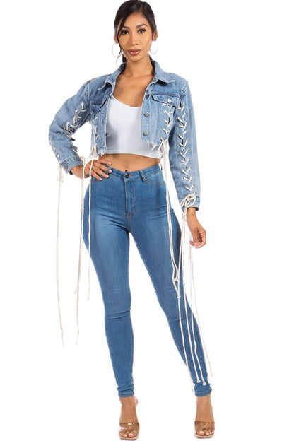 Distressed Multi-Strip Denim Jacket