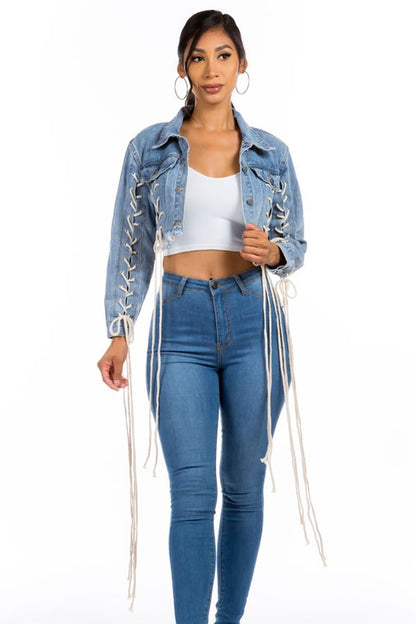 Distressed Multi-Strip Denim Jacket