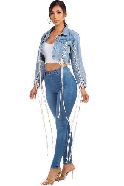 Distressed Multi-Strip Denim Jacket