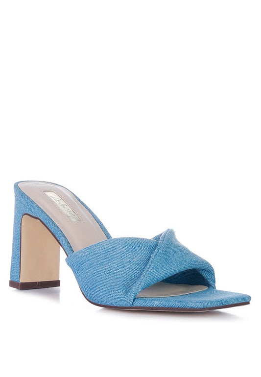 Soft Flirt Twisted Denim Mid Heel Sandals