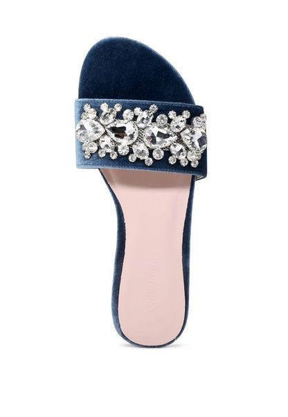 Sally Blue Flat Embellished Sandals