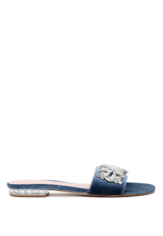 Sally Blue Flat Embellished Sandals