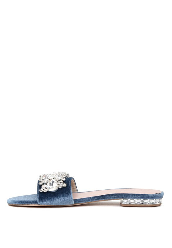 Sally Blue Flat Embellished Sandals