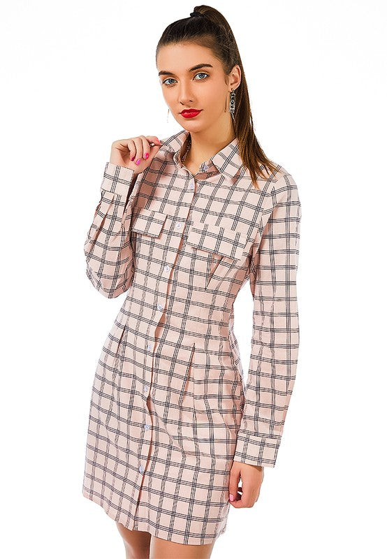 Full Sleeve Chequered Shirt Dress