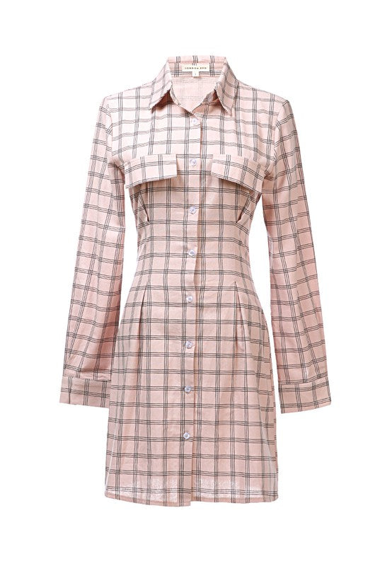 Full Sleeve Chequered Shirt Dress