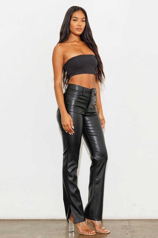 Vegan Leather Side Slit Bootcut