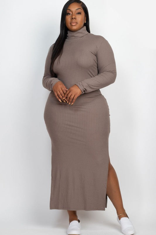 Plus+ Curvy Long Sleeve Side Slit Long Dress