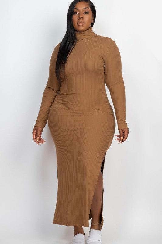 Plus+ Curvy Long Sleeve Side Slit Long Dress