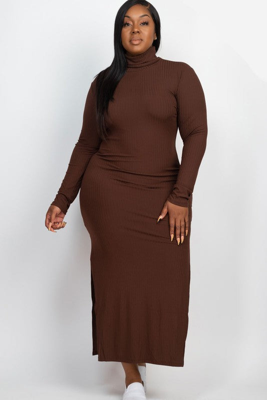 Plus+ Curvy Long Sleeve Side Slit Long Dress