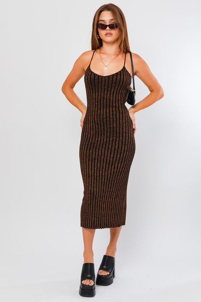 Sleeveless Stripe Knit Midi Dress LE LIS