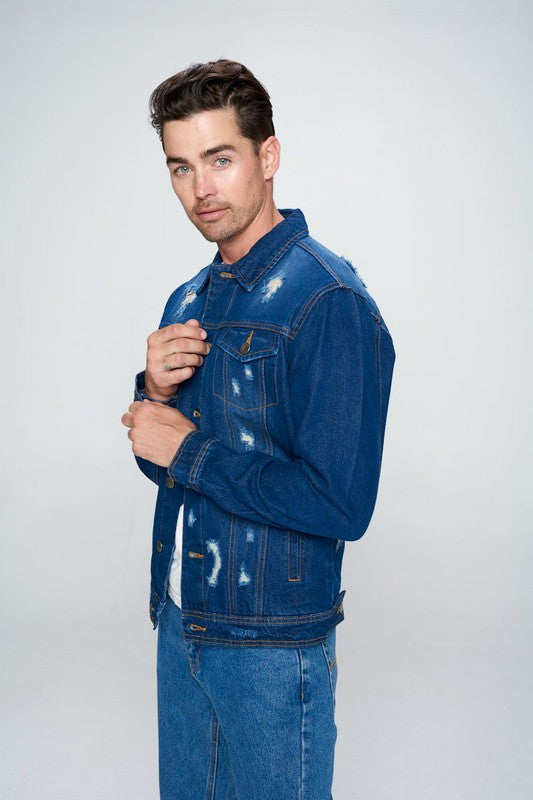 Men's Denim Jacket with Distressed Blue Age