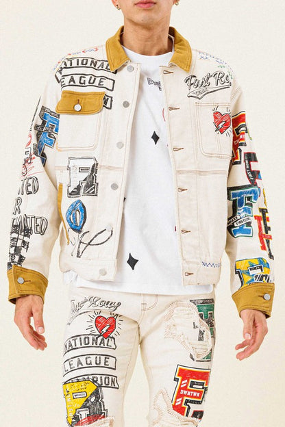 All-over Hand-drawn Men's Trucker Jacket