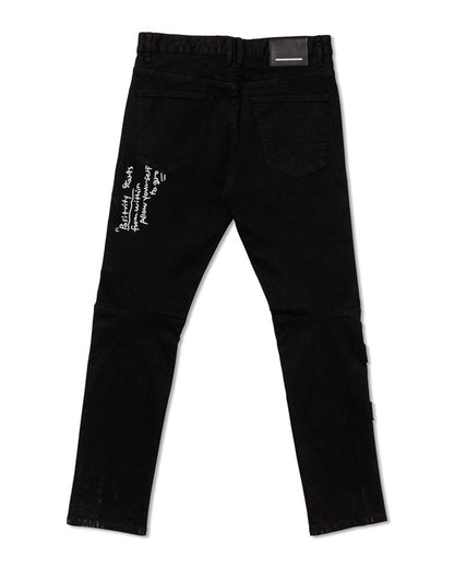 MEN'S MULTI PATCH  SLIM FIT BLACK DENIM PANTS