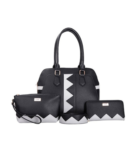 LANY Zigzag Colorblock Tote Set w/ Pouch & Wallet